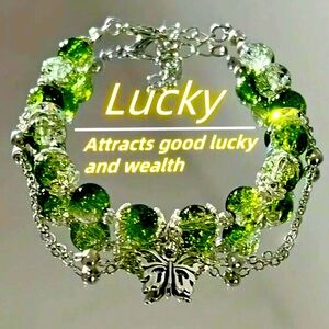 🍀🦋🍀 VINTAGE Y2K STYLE CRACKLED GLASS BEAD “LUCKY FORTUNE” BRACELET❗️